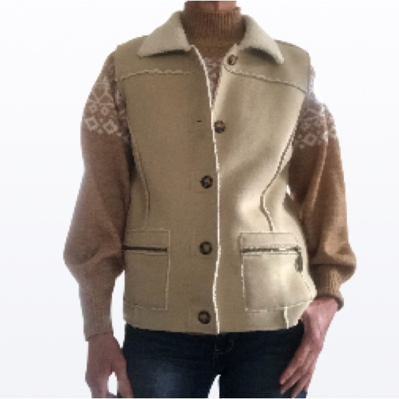 Oatmeal Button-Up Equestrian Faux Suede Vest Medium